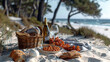 Generative ai illustration of a picnic on sand beach