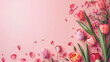colored paper on pink background, Mothers Day concept banner with empty copy space for text