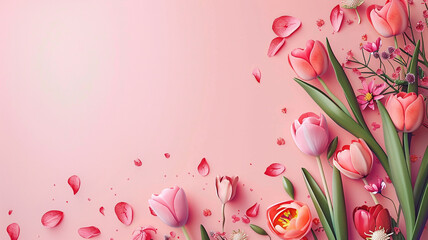 colored paper on pink background, mothers day concept banner with empty copy space for text