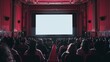 © Creative_Bringer - A captive audience in a cinema looking at a large blank screen waiting for a movie
