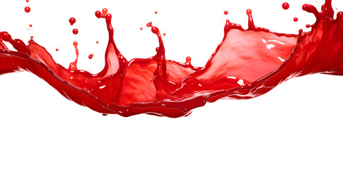 Red drops and splashes of tomato, red berry juice or sauce isolated on white background