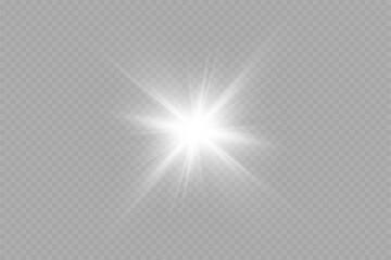 Poster - White glowing light explodes on a transparent background. with ray. Transparent shining sun, bright flash. Special lens flare light effect.