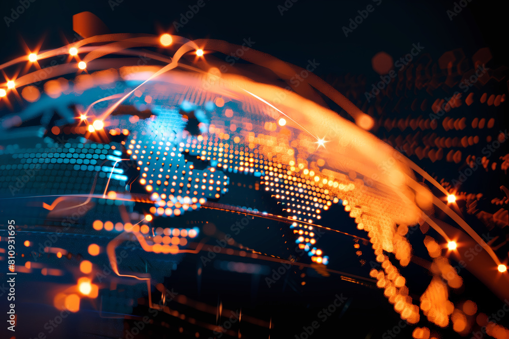 Digital world globe centered on Middle East, concept of global network ...