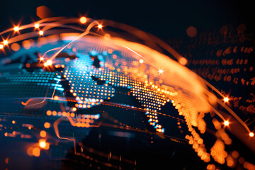 Wall Mural - digital world globe centered on middle east, concept of global network and connectivity on earth, da