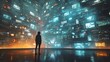 © rookielion - A person standing in front of a massive wall of digital screens