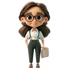 3D cartoon female accountant. Cute cartoon accountant isolated on transparent background. 