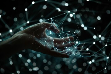 robot brain digital data ai global network technology hologram with light and hand of human in sci-fi futuristic concept. Beautiful simple AI generated image in 4K, unique.