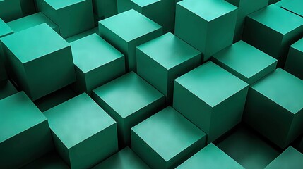 Wall Mural -   A black cat sits atop a green cube amidst a room full of green cubes
