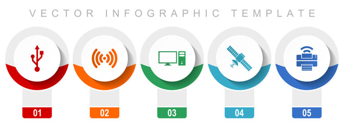 Leinwandbilder - Technology icon set, miscellaneous vector icons such as usb, wifi, computer, satellite and printer, modern design infographic template, web buttons in 5 color options