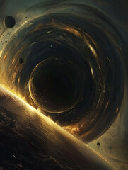 Wall Mural - a black hole with a bright yellow sun in the background