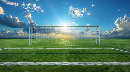 Wall Mural - A soccer field with a goal and a cloudy sky