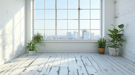 Wall Mural - A large window in a room with a view of the city