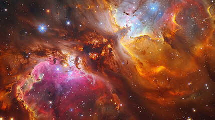 Wall Mural - a colorful space with a bright orange cloud in the middle