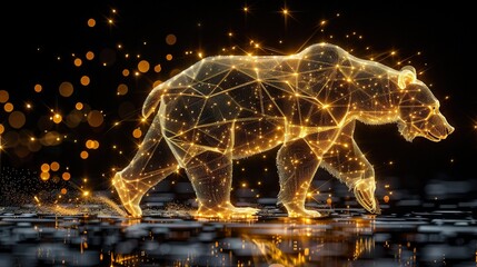 Wall Mural -   A bear perched atop water's edge, surrounded by glowing lights