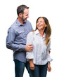 © Krakenimages.com - Middle age hispanic business couple over isolated background with a happy and cool smile on face. Lucky person.