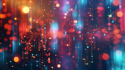 a bright, colorful, and abstract cityscape with a red and blue light shining through. concept of ene