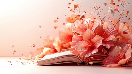 Wall Mural -   A book with flowers on top, next to another book with flowers on top