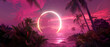 Pink and purple sky with large circle in the middle in tropical island
