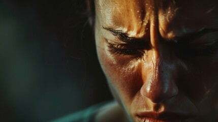 Wall Mural - Photo of a close-up of a person crying in pain