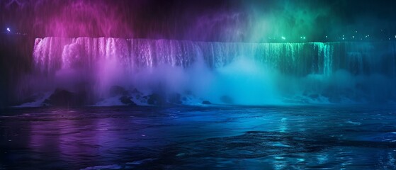 Poster - A night scene at Niagara Falls illuminated by colorful