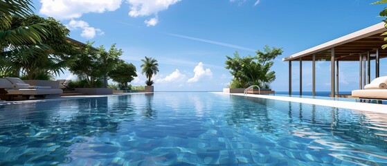 Poster - A photorealistic image of a rooftop swimming pool