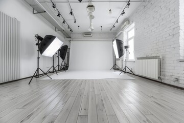 Wall Mural - Modern professional photography studio with white cyclorama