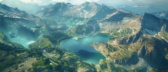 Wall Mural - An aerial view of a scenic hiking trail in the Rockies