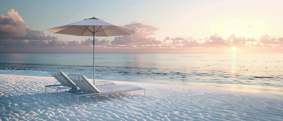 Wall Mural - White sun loungers