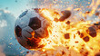Soccer ball exploding mid-air with fiery effect