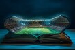Magical night game in soccer stadium from an open book