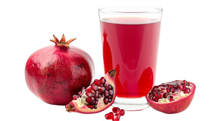 pomegranate and juice  isolated dicut PNG on transparent or white background cut out, copy space view for promot Advertising  