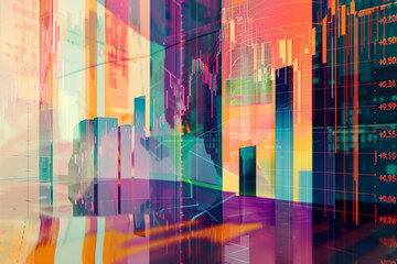 Wall Mural - An abstract representation of financial markets, with vibrant stock graphs and trend analysis diagrams set against soothing gradients, offering a creative and visual insight into wealth managem