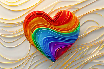 A colorful heart made of rainbow colors. The heart is surrounded by a white background. The colors of the heart are bright and vibrant, giving the image a cheerful and positive mood