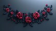 Ethnic fashion ornament for necklines in black featuring roses in satin stitch. Folk line floral trendy pattern for dress collars.
