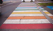 pedestrian crossing with colorful stripes