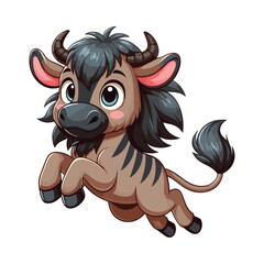 Wall Mural - Cute little wildebeest cartoon jumping vector