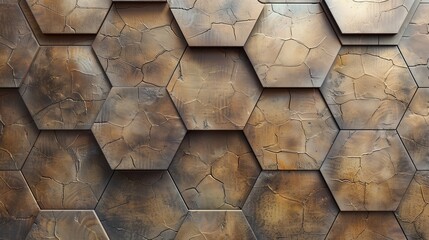 Wall Mural - Natural-themed wall background with textured hexagons in earth tones.