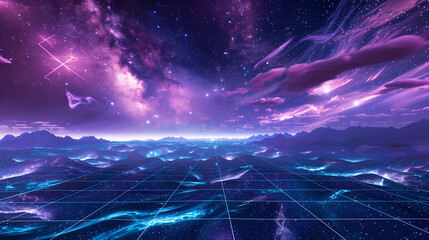 Wall Mural - futuristic synthwave laser grid landscape background.