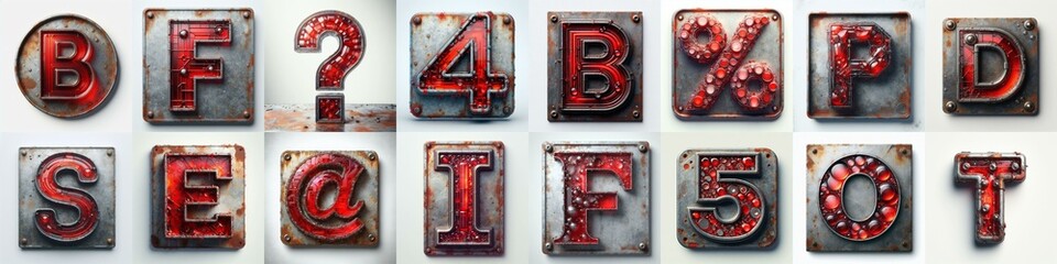 Glass and Metal grunge and rusty Lettering Typeface. AI generated illustration