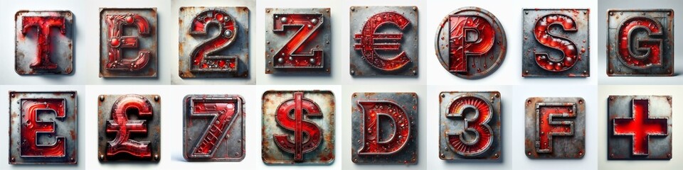 Glass and Metal grunge and rusty Lettering Typeface. AI generated illustration