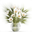  Small bouquet of wildflowers poppy wheat vase isolated on white background