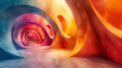 The image is a 3D rendering of a colorful tunnel