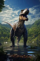 Wall Mural - close-up view of a prehistoric dinosaur. photorealistic.