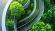 Modern city landscape with green trees and curved road