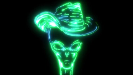 Sticker - video animation of alien head cowboy