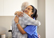 © peopleimages.com - Nurse, hug and senior patient embrace with care for support, medical help and communication. People, hospital worker and client together in retirement home for consulting, wellness and therapy
