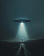 ufo in the night sky with tractor beam