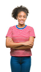 Wall Mural - Young afro american woman over isolated background happy face smiling with crossed arms looking at the camera. Positive person.