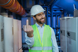 Middle age man wearing protective uniform showing middle finger doing fuck you bad expression, provocation and rude attitude.