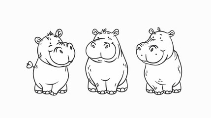 Wall Mural - hippo. line drawing of cute animal. baby nursery art.